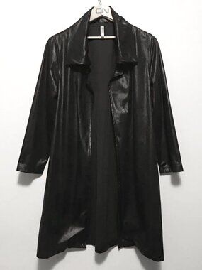 Gilmour Vancouver Shiny Black Open Trench Coat Cardigan - S Y2K Cyberpunk